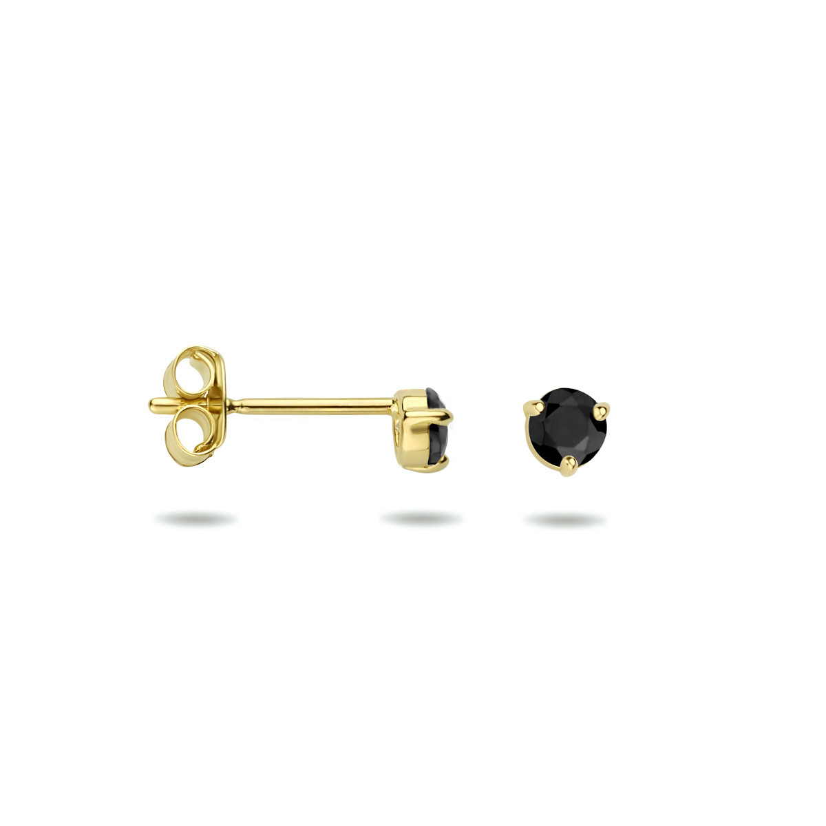 14-karaat gouden oorknopjes met zwarte zirkonia - Diameter 3 mm
