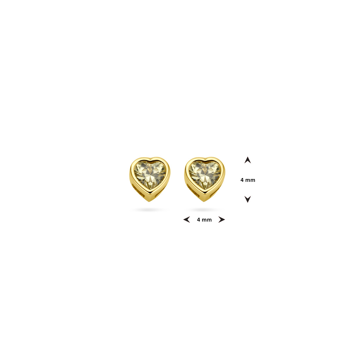 14-karaat gouden oorknoppen hart met lichtgroene zirkonia geboortesteen augustus - 4 mm