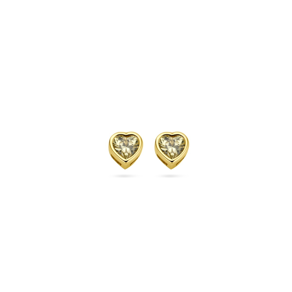 14-karaat gouden oorknoppen hart met lichtgroene zirkonia geboortesteen augustus - 4 mm