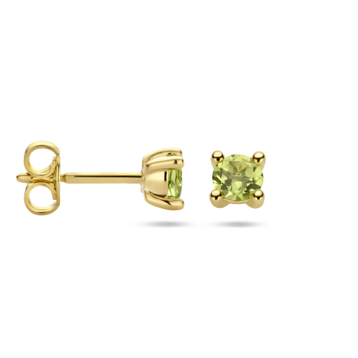 14-karaat gouden oorknoppen met peridot - Diameter 4 mm