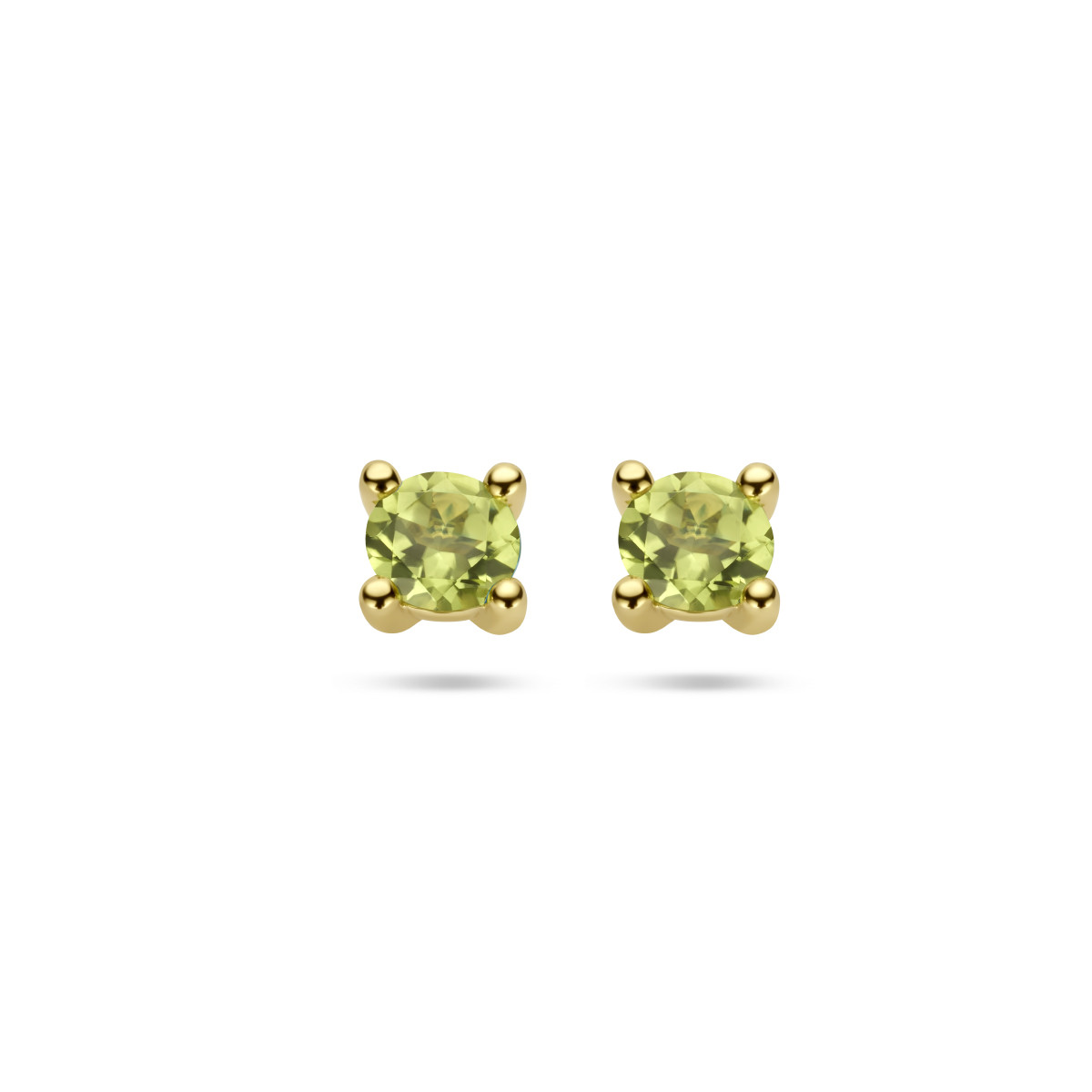 14-karaat gouden oorknoppen met peridot - Diameter 4 mm