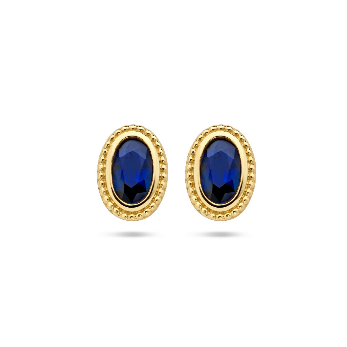 14-karaat gouden oorknoppen met saffier 0.62 crt - 7 x 5 mm