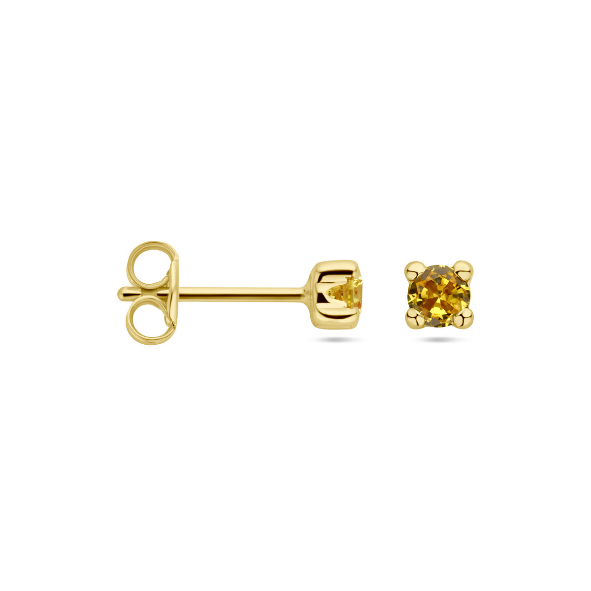 14-karaat gouden oorknoppen met synthetische citrien - Diameter 3.5 mm