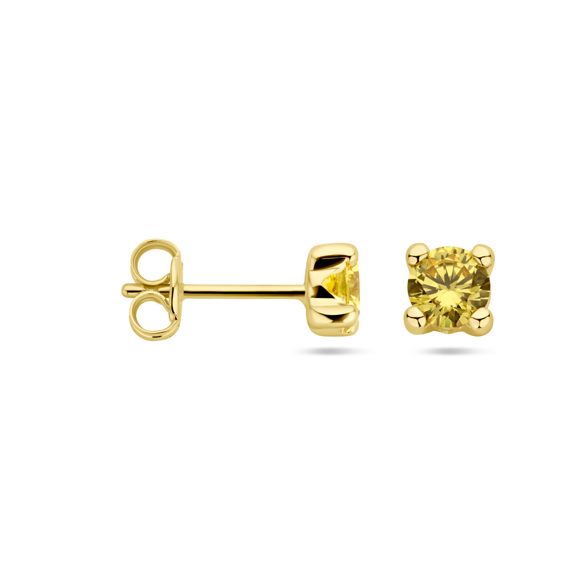 14-karaat gouden oorknoppen met synthetische citrien - Diameter 4.5 mm