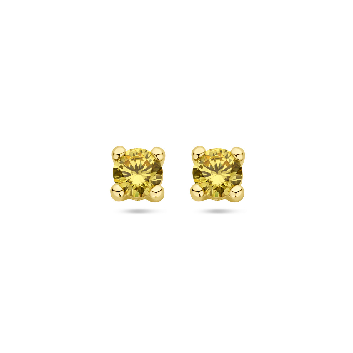 14-karaat gouden oorknoppen met synthetische citrien - Diameter 4.5 mm