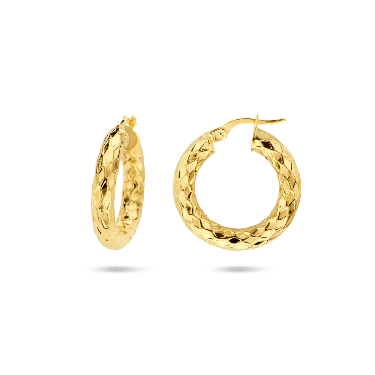 14-karaat gouden oorringen met geschubde bewerking 4 mm breed - Diameter 22.5 mm