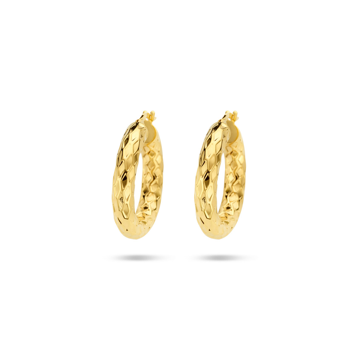 14-karaat gouden oorringen met geschubde bewerking 4 mm breed - Diameter 22.5 mm