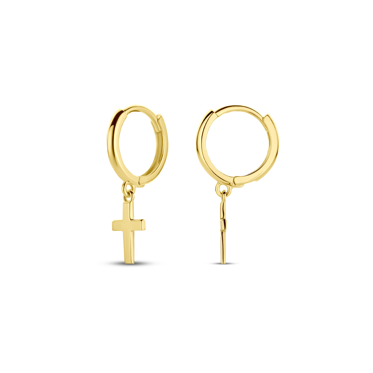 14-karaat gouden oorringen met kruisje – Diameter 11 mm