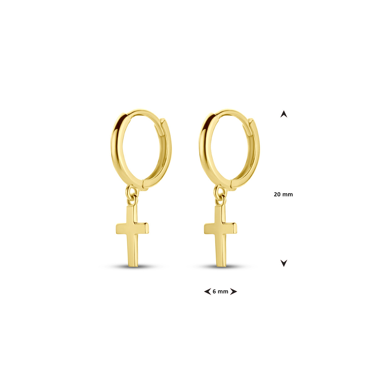 14-karaat gouden oorringen met kruisje – Diameter 11 mm