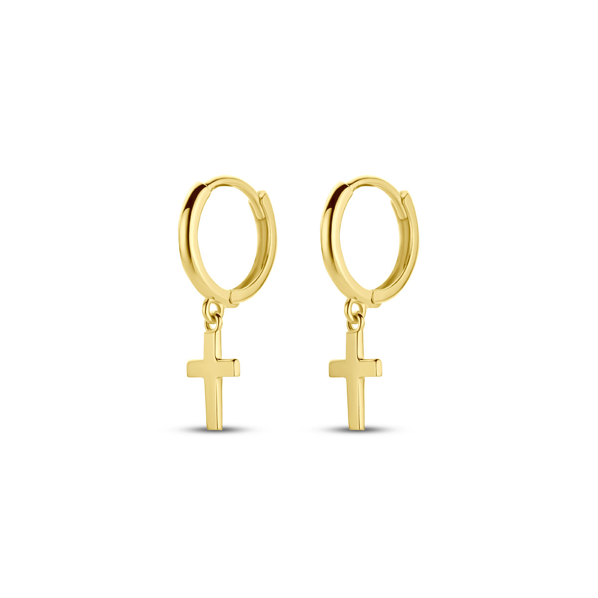 14-karaat gouden oorringen met kruisje – Diameter 11 mm