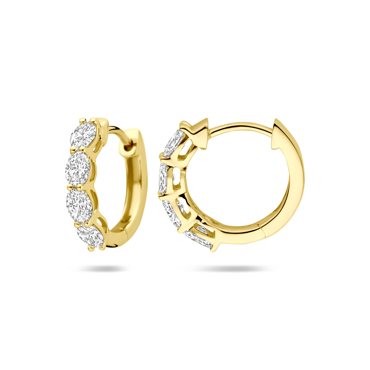 14-karaat gouden oorringen met ovale lab grown diamant 0.80 crt en 3 mm breed - Hoogte 14.5 mm