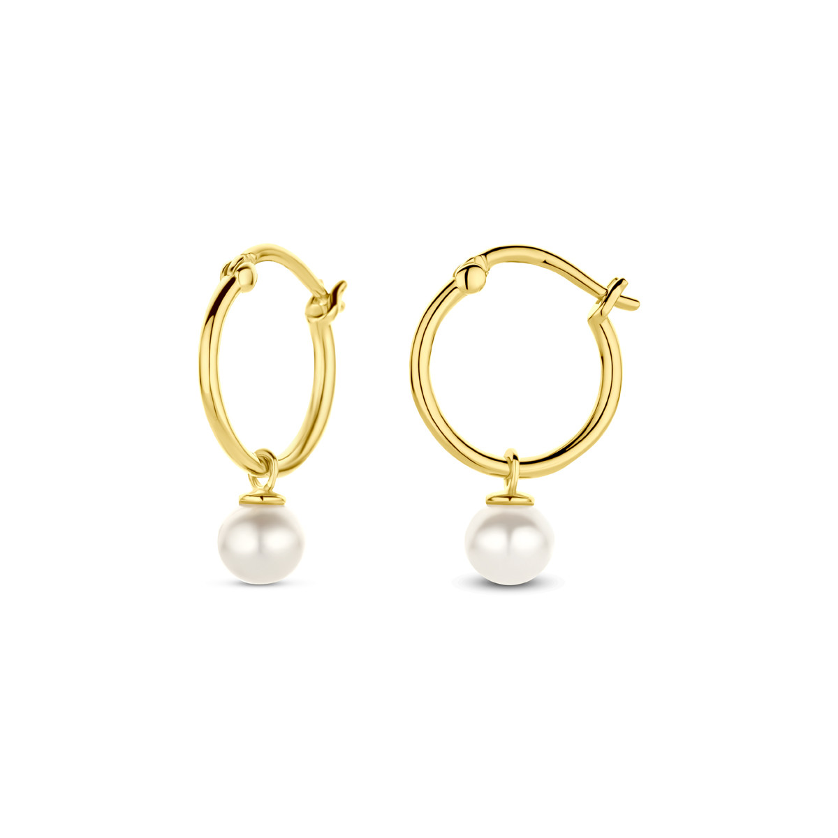 14-karaat gouden oorringen met witte parel – Diameter 12 mm