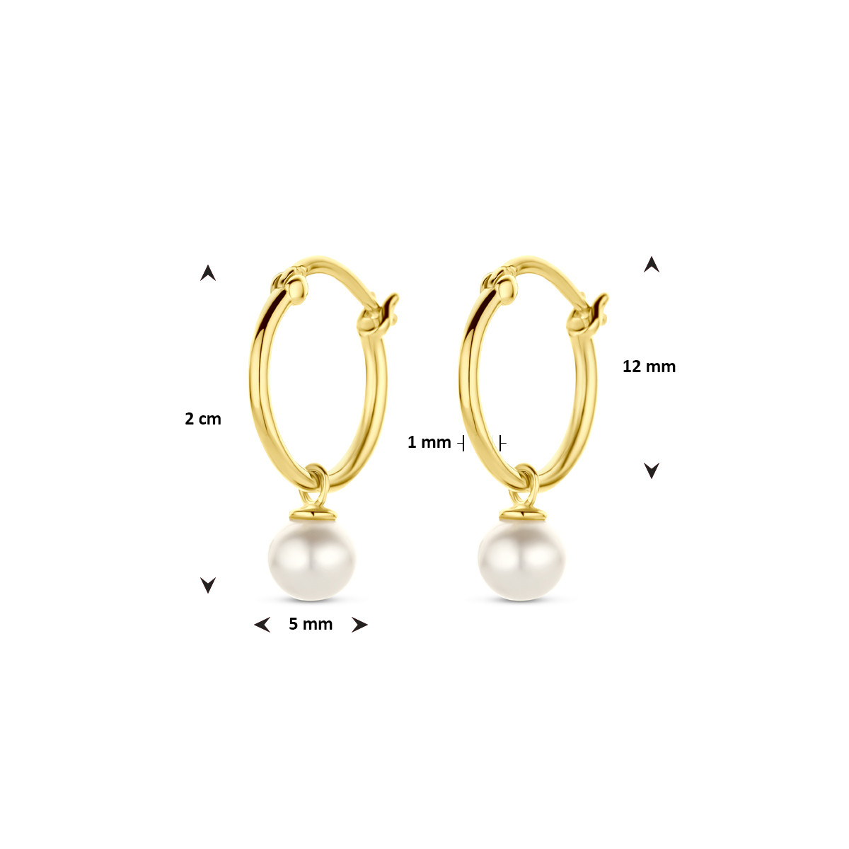 14-karaat gouden oorringen met witte parel – Diameter 12 mm