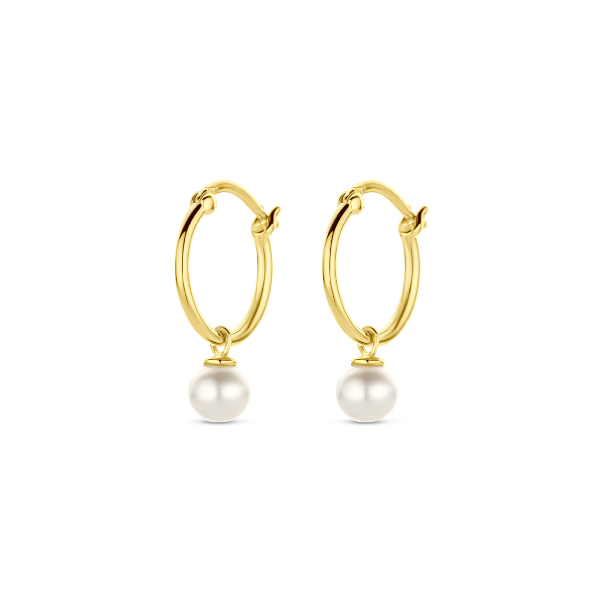 14-karaat gouden oorringen met witte parel – Diameter 12 mm