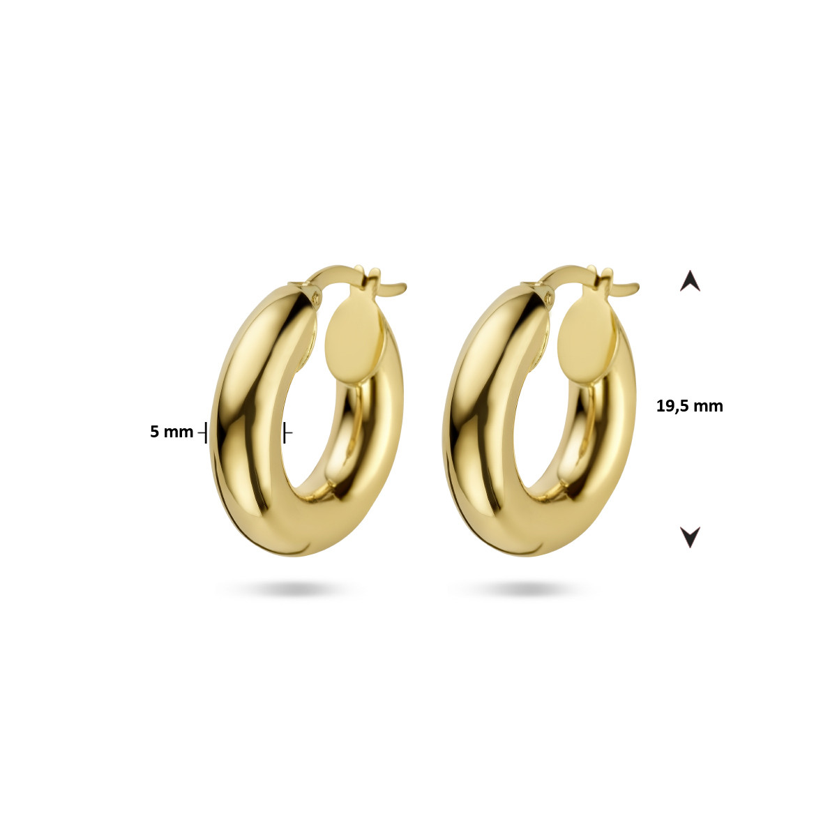 14-karaat gouden oorringen ronde buis 5 mm - Diameter 19.5 mm