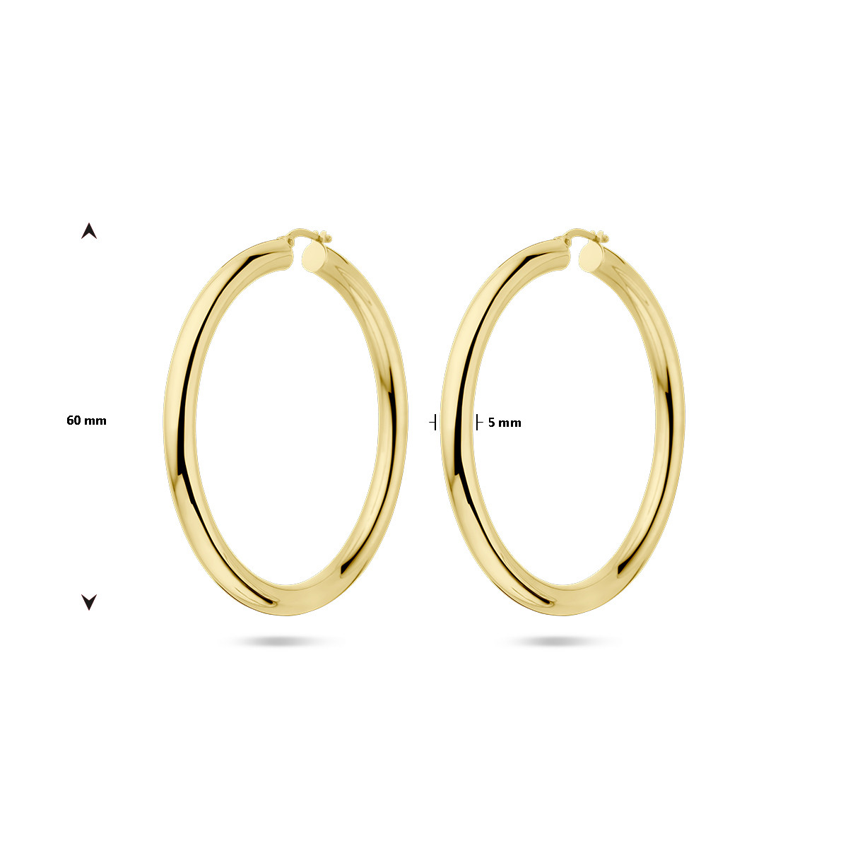 14-karaat gouden oorringen ronde buis 5 mm - Diameter 60 mm