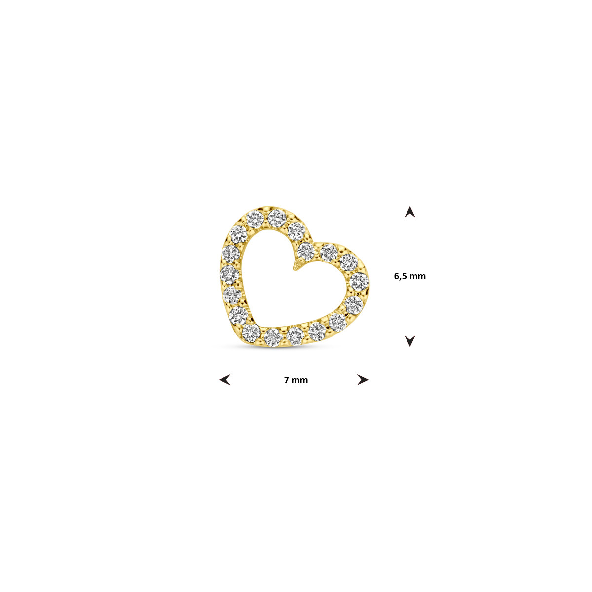 14-karaat gouden open hartjes hanger met diamanten 0.05 crt 7 mm breed - Hoogte 6.5 mm