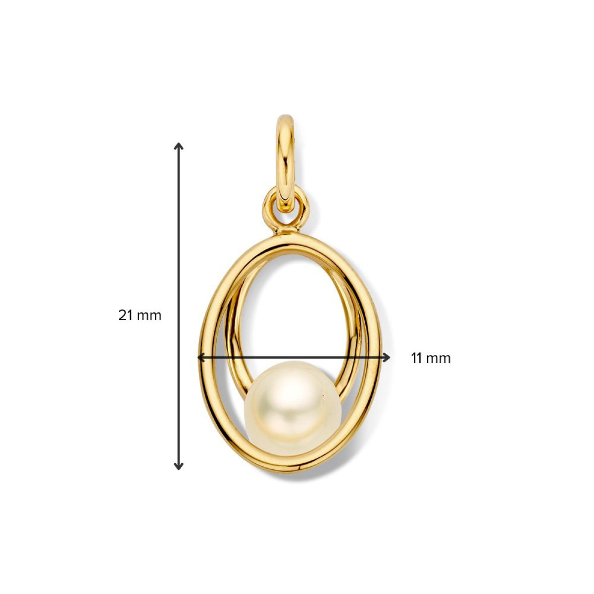 14-karaat gouden ovale hanger met parel - 11 mm x 21 mm