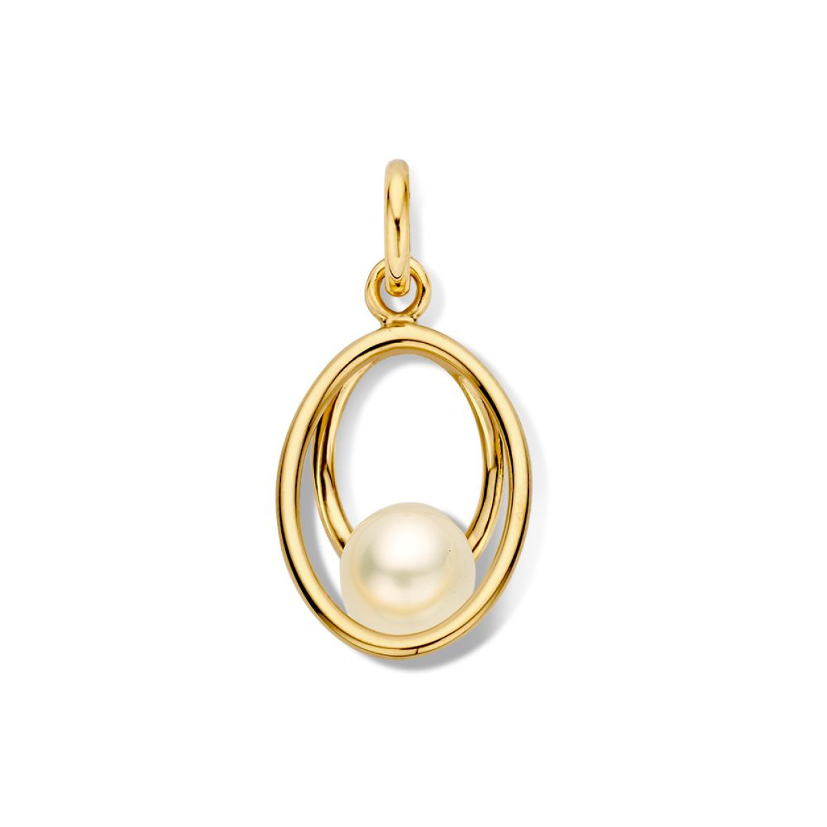 14-karaat gouden ovale hanger met parel - 11 mm x 21 mm