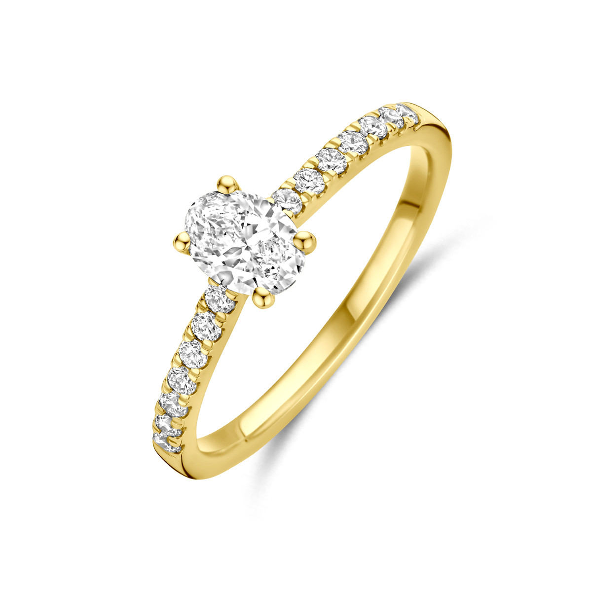 14-karaat gouden ovale ring met lab grown diamant 0.58 crt 4.5 mm breed