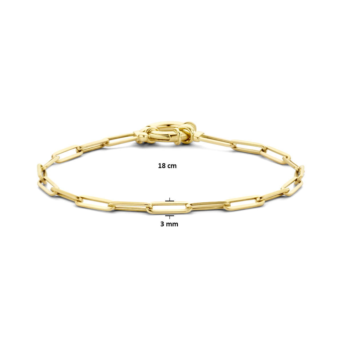 14-karaat gouden paperclip armband 3 mm - Lengte 18 cm