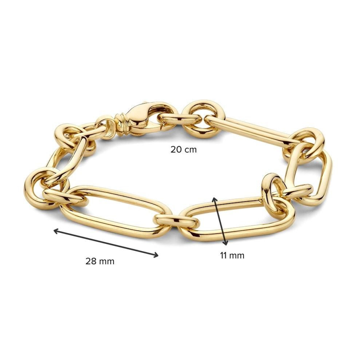 14-karaat gouden paperclip schakelarmband van 11 mm breed - Lengte 20 cm