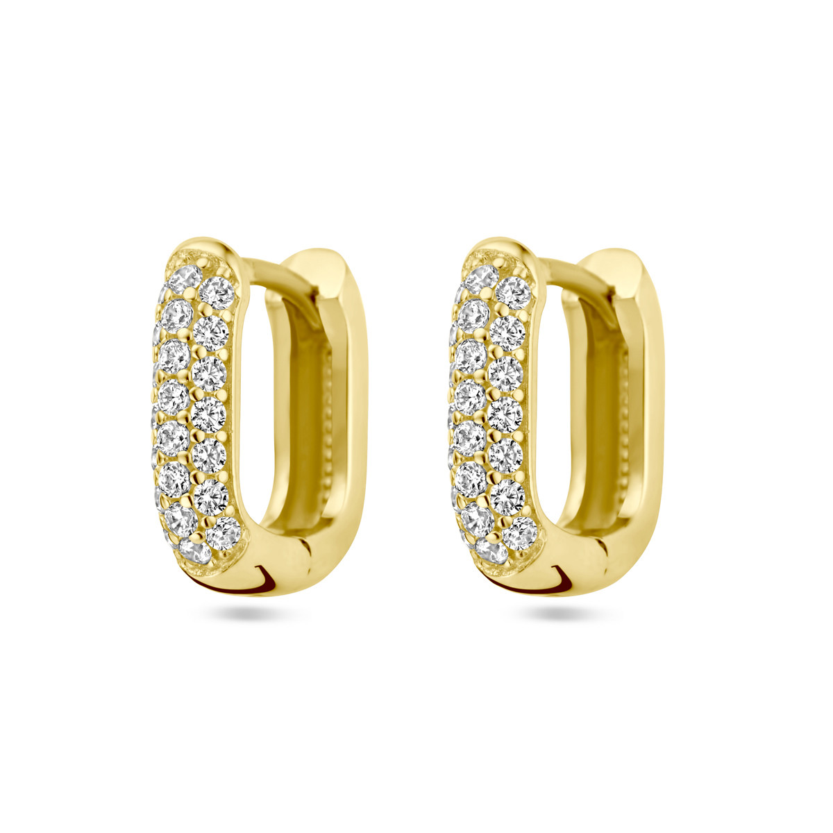14-karaat gouden paperclip schakeloorbellen met echte diamant 3.2 mm breed - Hoogte 12 mm