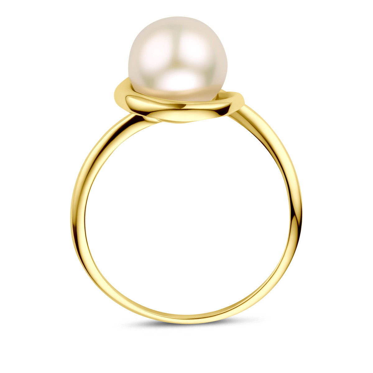 14-karaat gouden parel ring met zoetwaterparel 8 mm 10.5 mm breed