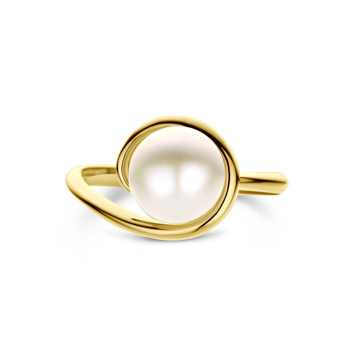 14-karaat gouden parel ring met zoetwaterparel 8 mm 10.5 mm breed