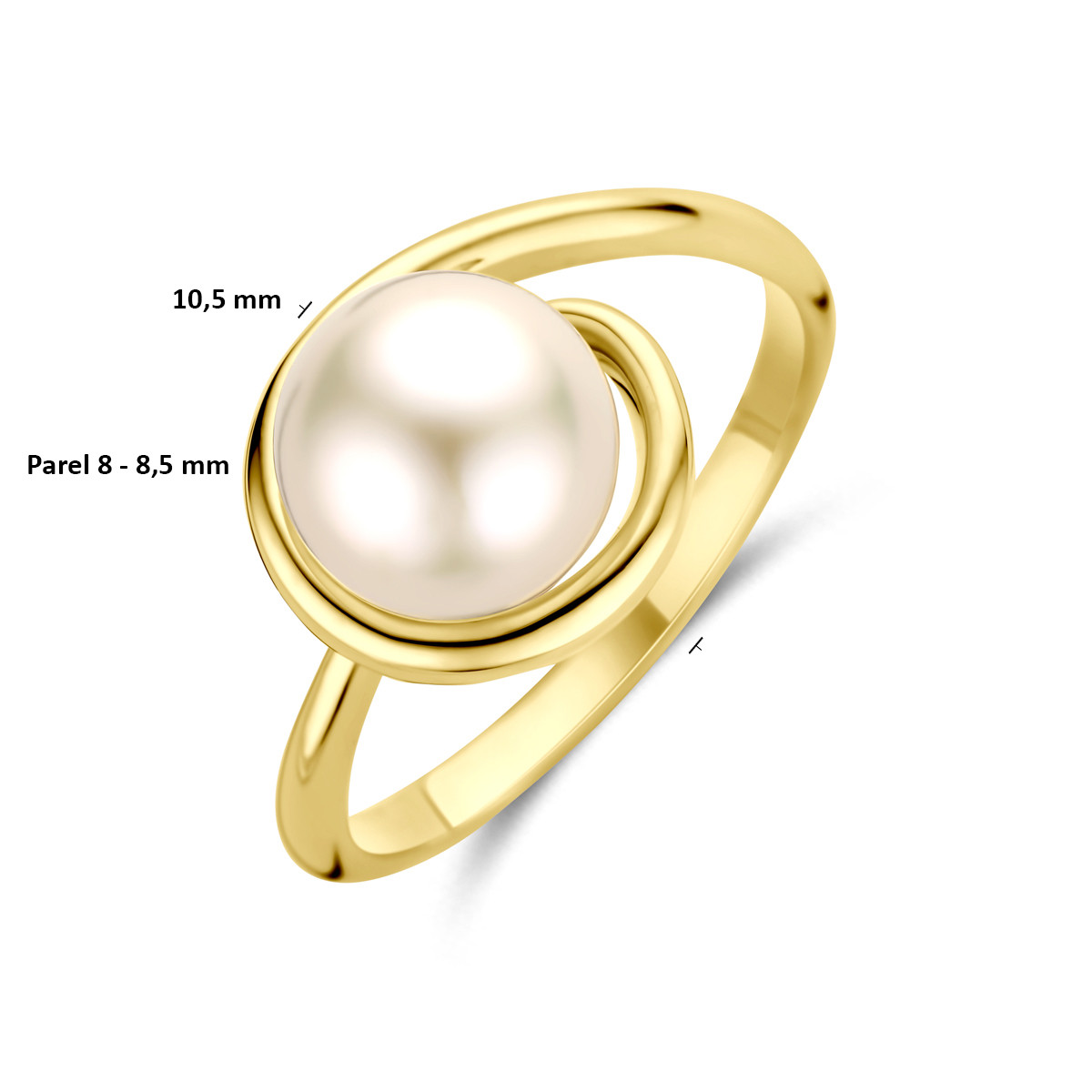 14-karaat gouden parel ring met zoetwaterparel 8 mm 10.5 mm breed