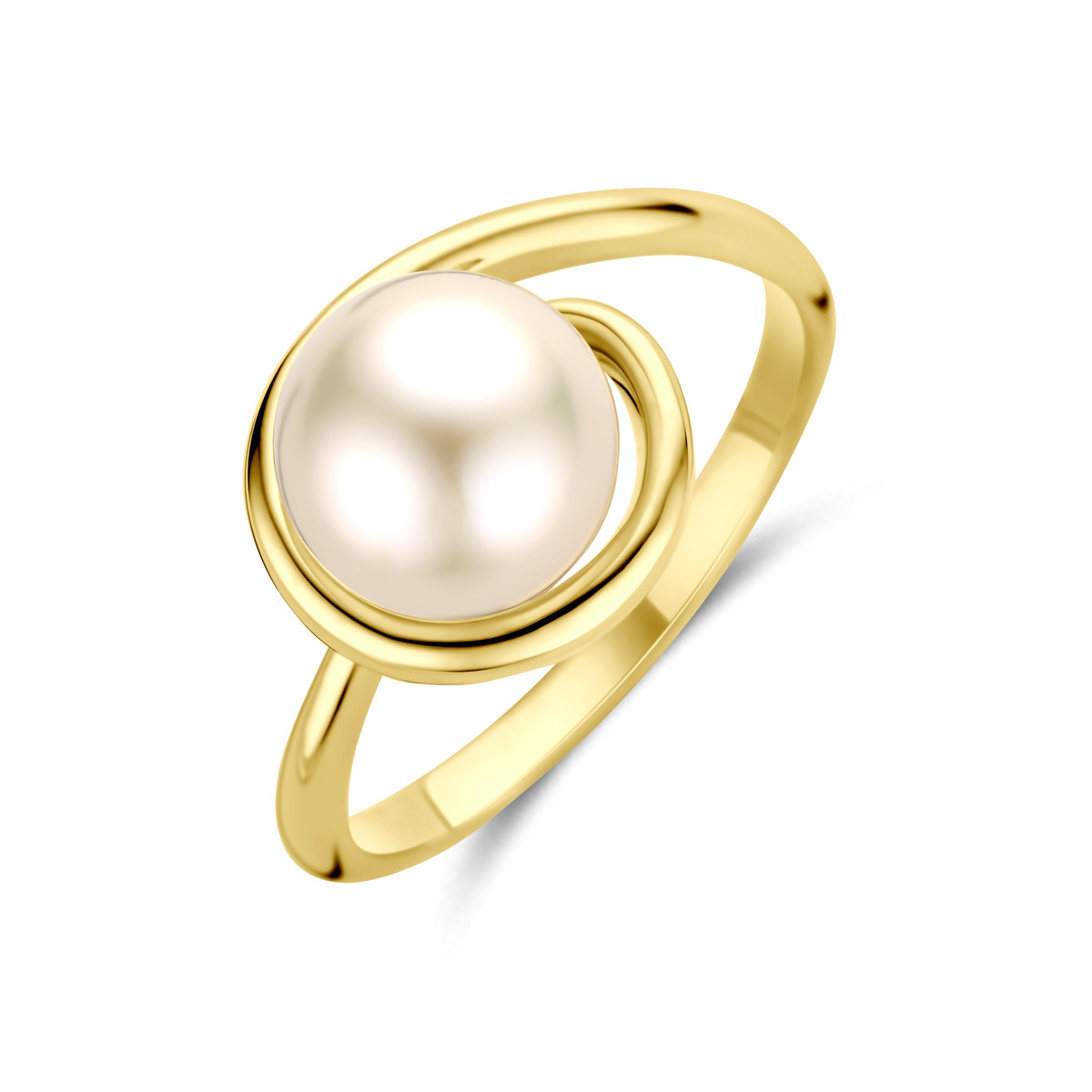 14-karaat gouden parel ring met zoetwaterparel 8 mm 10.5 mm breed