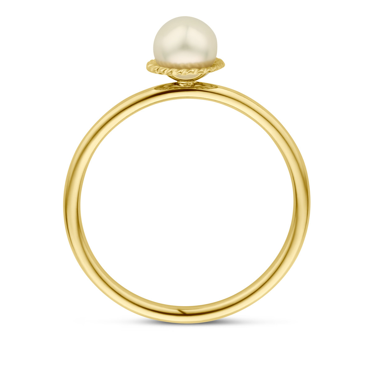 14-karaat gouden parel ring met zoetwaterparel glanzend afgewerkt 6.5 mm breed