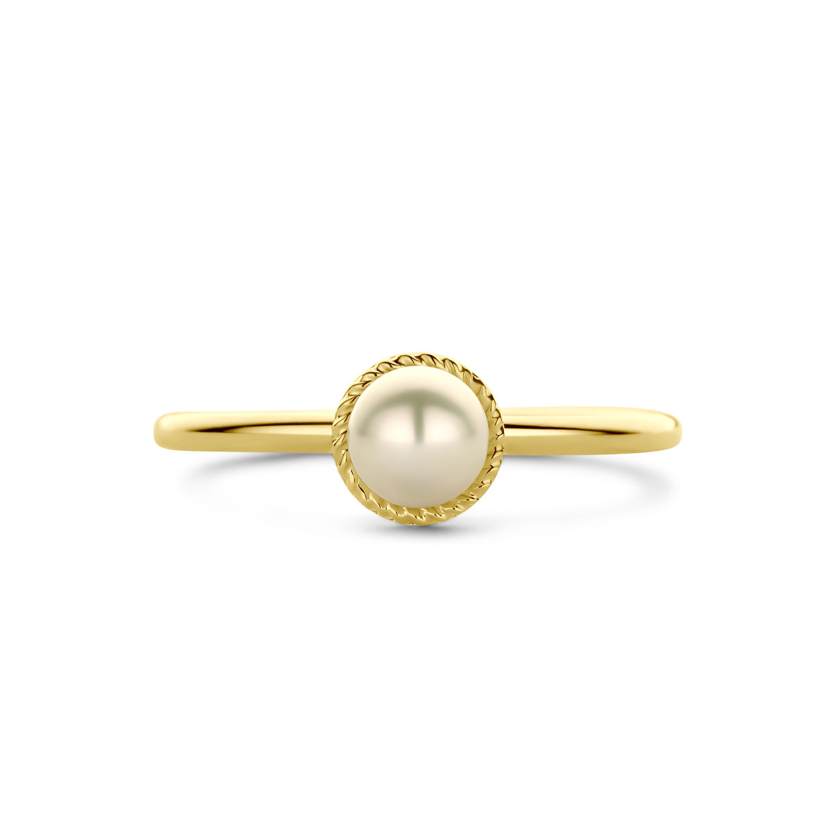 14-karaat gouden parel ring met zoetwaterparel glanzend afgewerkt 6.5 mm breed