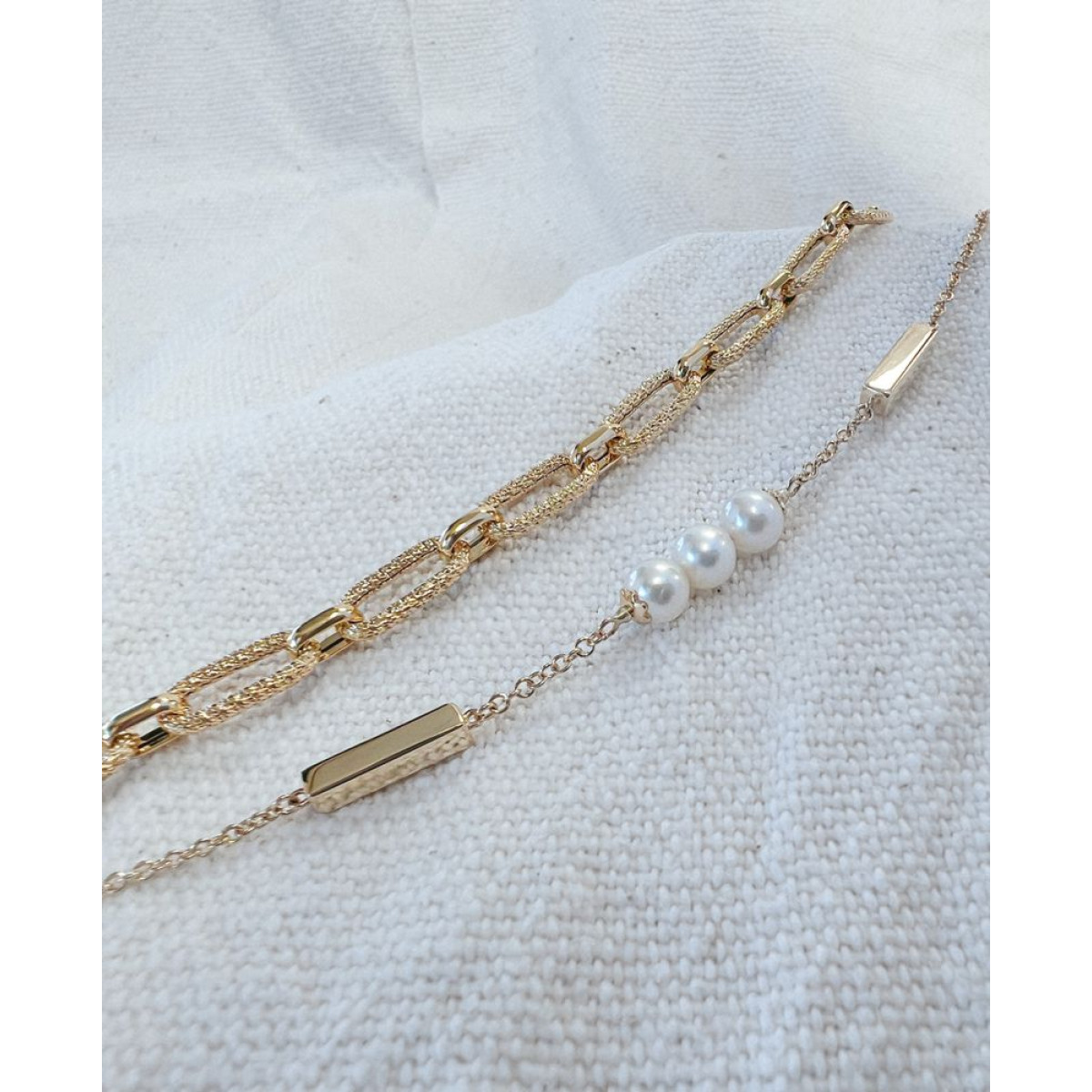 14-karaat gouden parelarmband met staafjes - Lengte 19 cm
