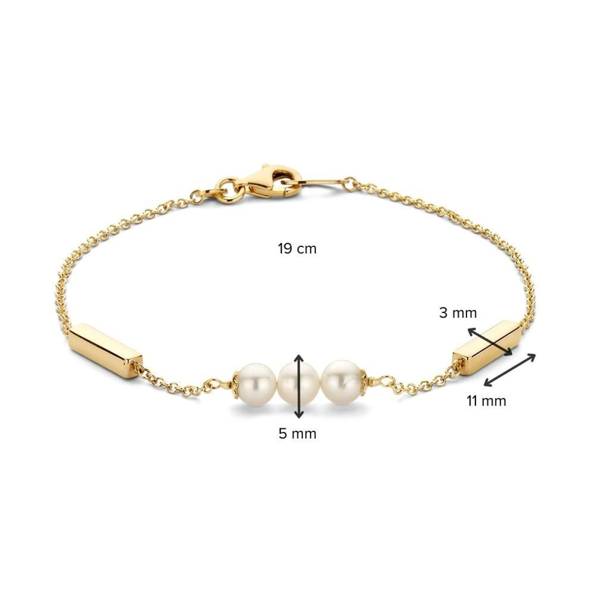 14-karaat gouden parelarmband met staafjes - Lengte 19 cm