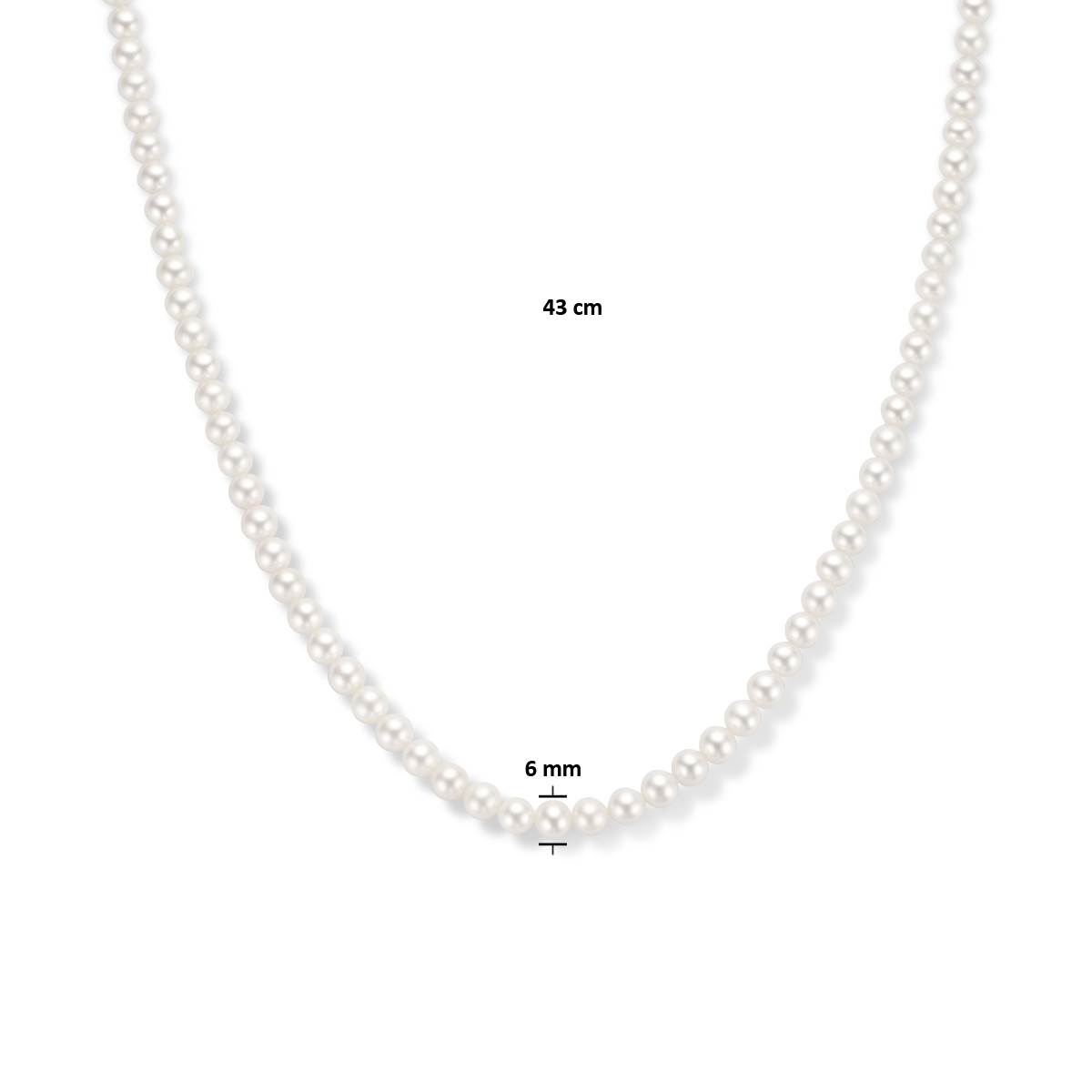 14-karaat gouden parelketting 6 mm - Lengte 43 cm