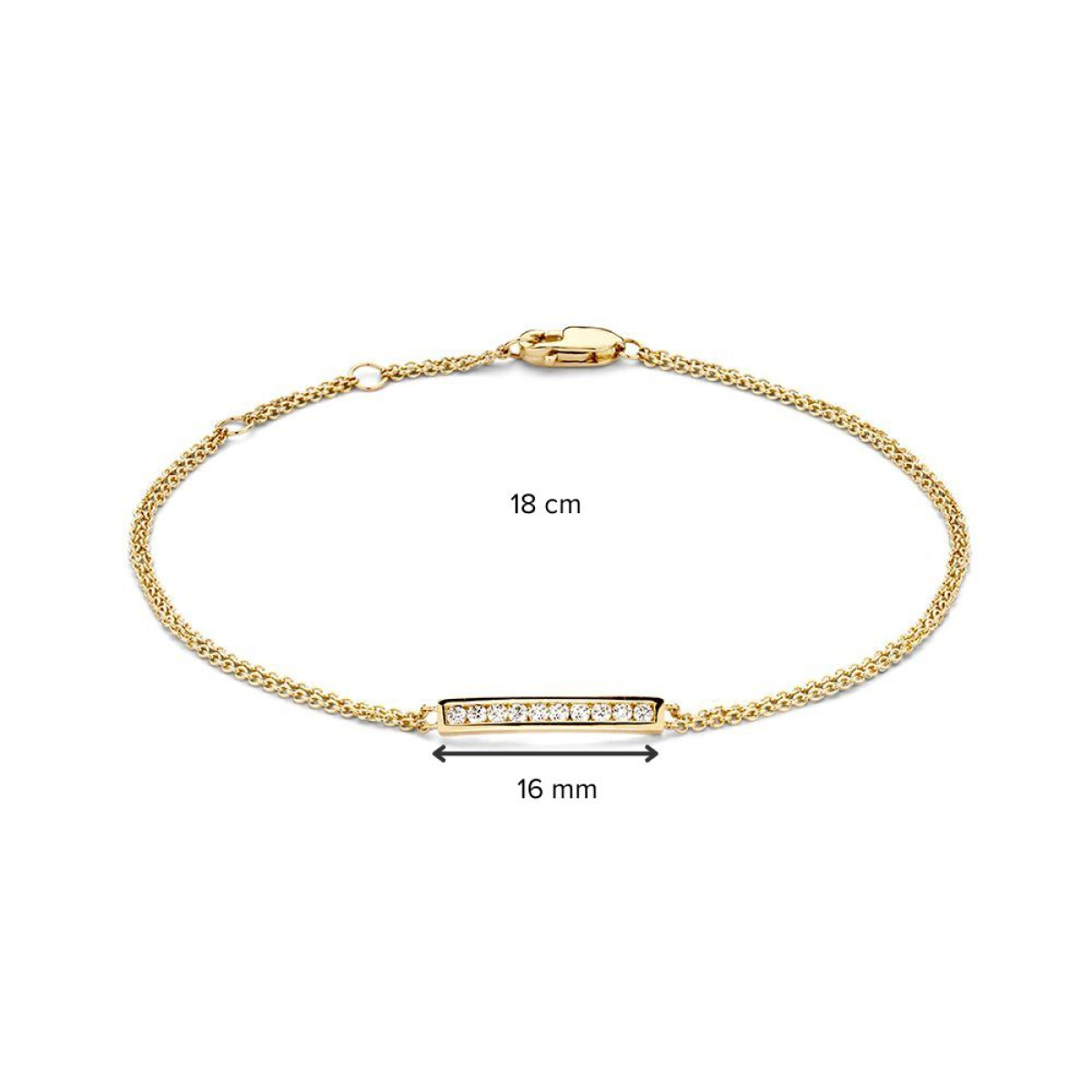 14-karaat gouden plaatarmband 16 mm met diamant - Lengte 16-18 cm