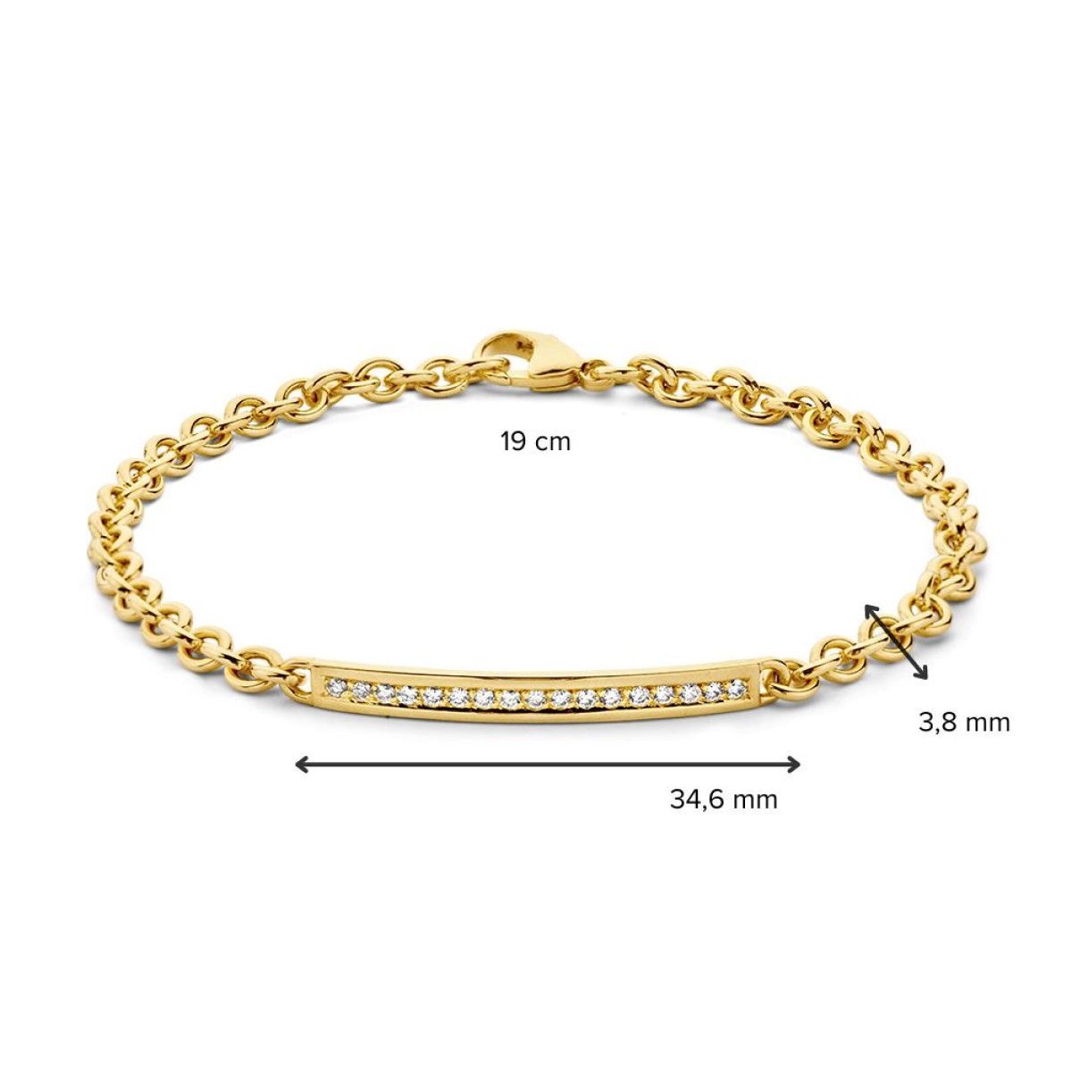14-karaat gouden plaatarmband 35 mm met schakels en diamanten - Lengte 19 cm