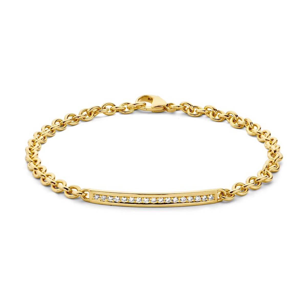 14-karaat gouden plaatarmband 35 mm met schakels en diamanten - Lengte 19 cm