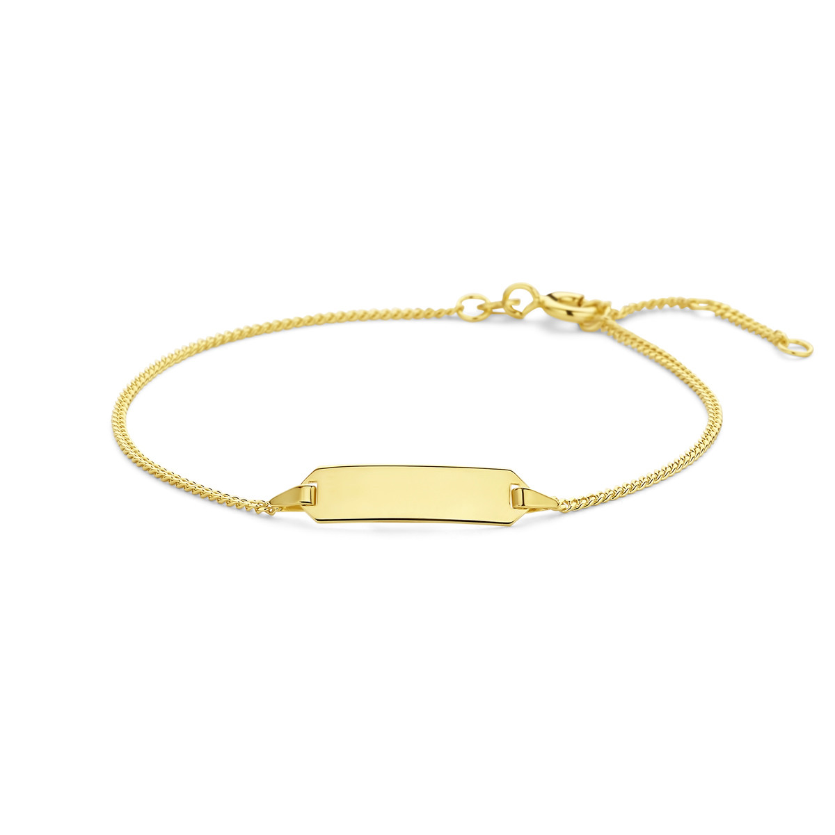 14-karaat gouden plaatarmband met ankerschakels - Lengte 16.5-17.5-19 cm