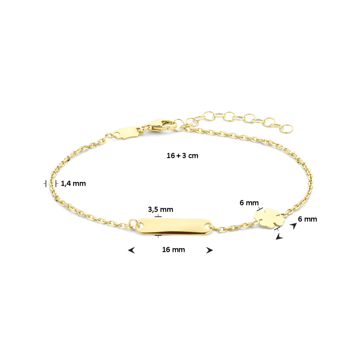 14-karaat gouden plaatarmband met een klavertje vier - Lengte 16-19 cm