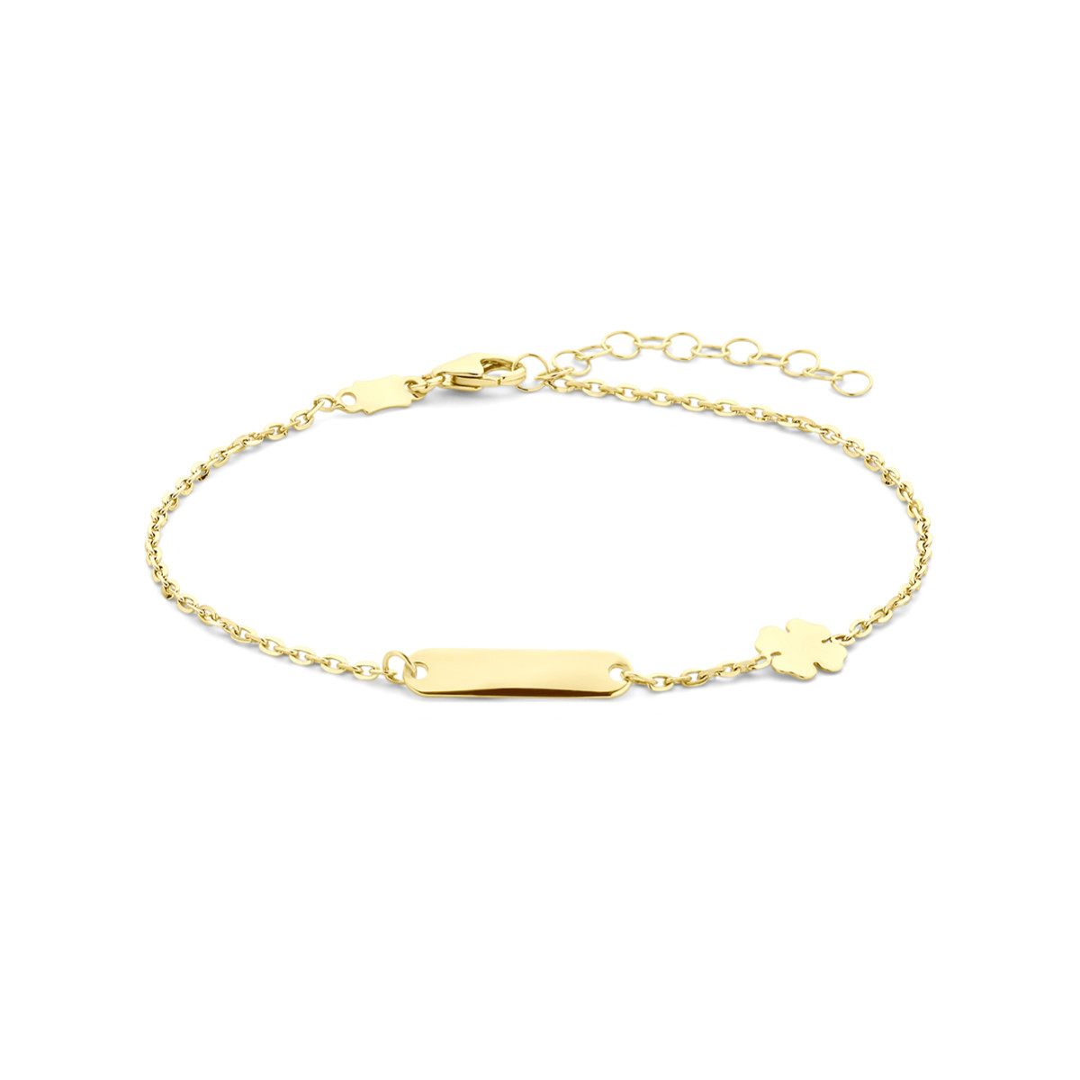 14-karaat gouden plaatarmband met een klavertje vier - Lengte 16-19 cm