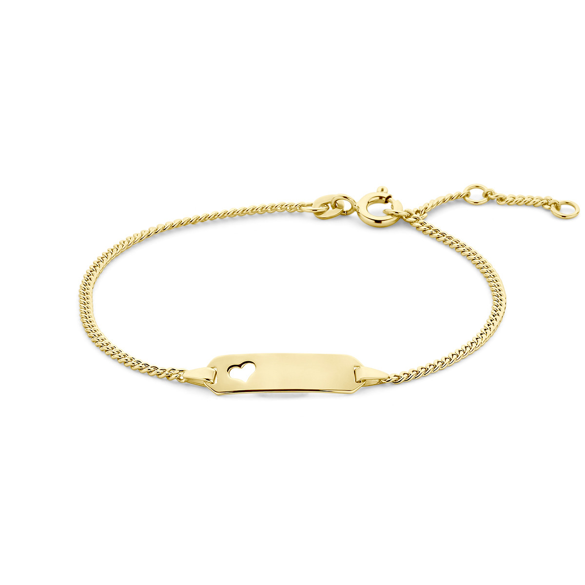 14-karaat gouden plaatarmband met een uitgesneden hartje - Lengte 16-17.5-19 cm