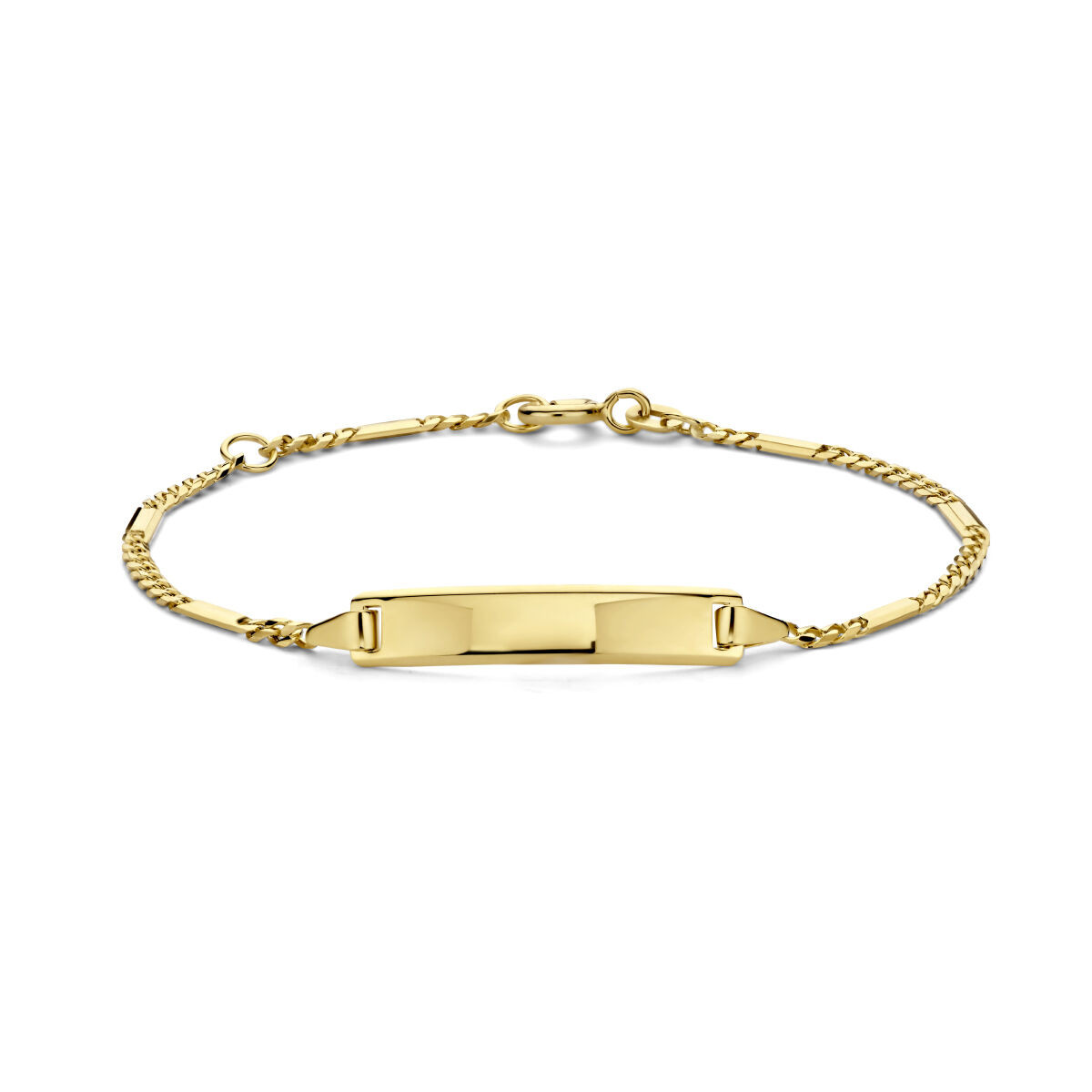 14-karaat gouden plaatarmband met glanzend plaatje - Lengte 14 - 16 cm