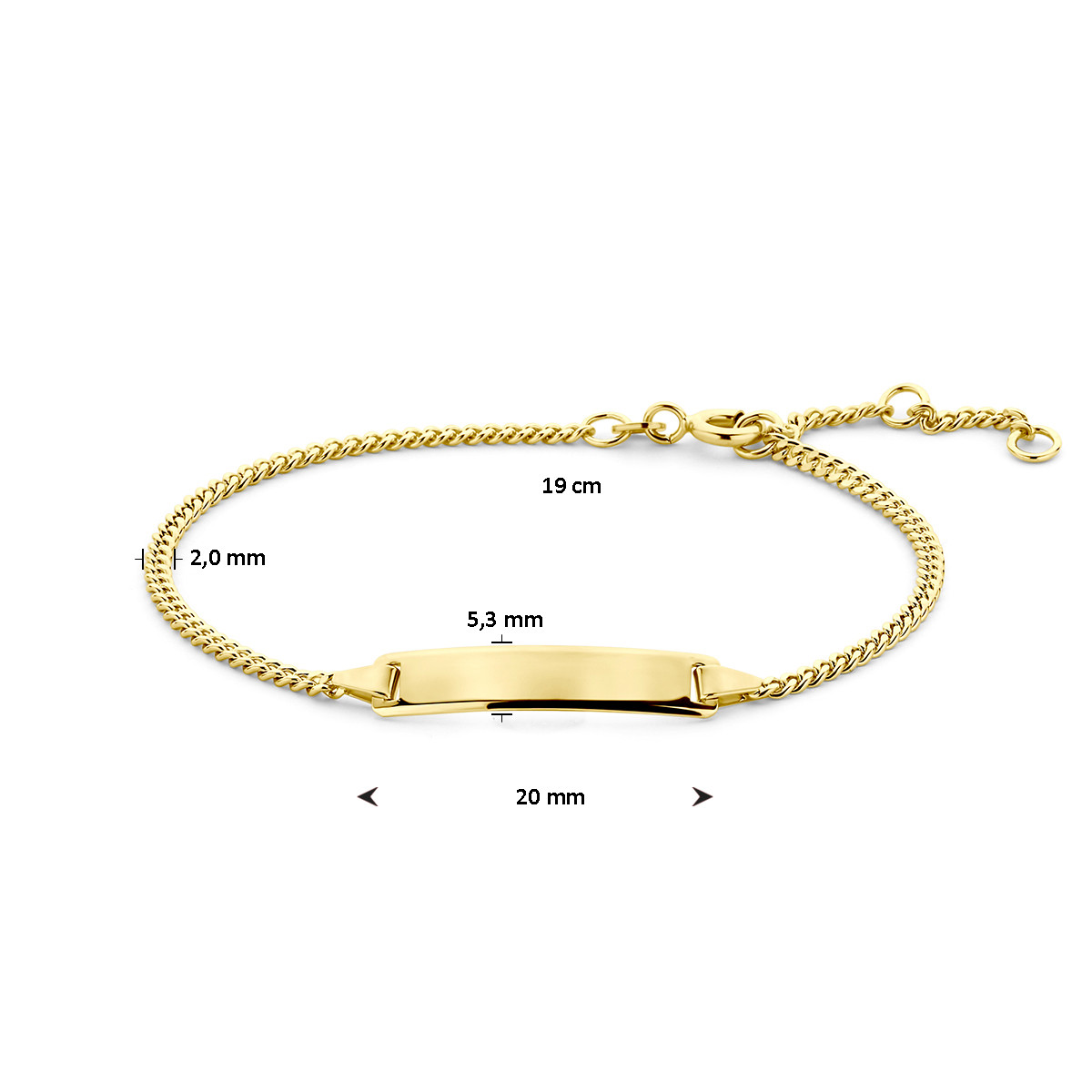 14-karaat gouden plaatarmband met gourmetschakel - Lengte 16-17.5-19 cm
