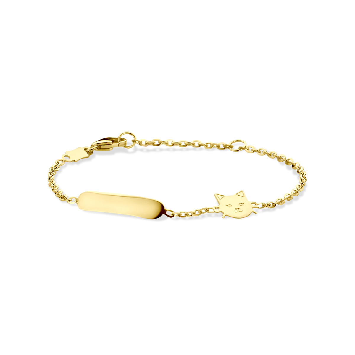 14-karaat gouden plaatarmband met kat hanger voor kinderen - Lengte 11 cm- 13 cm
