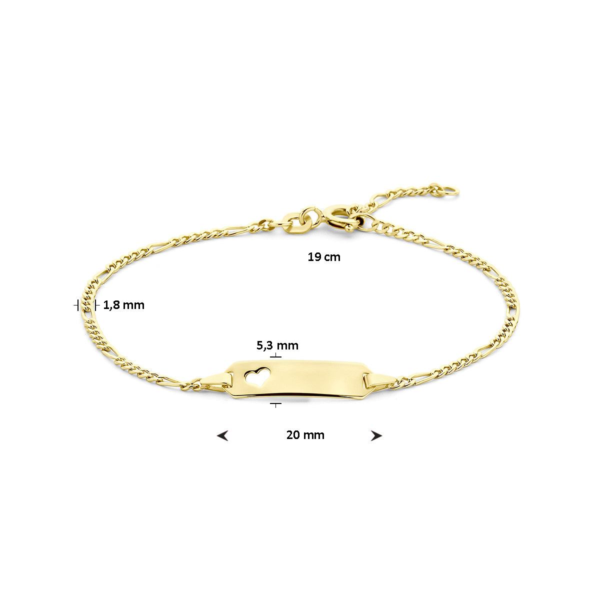 14-karaat gouden plaatarmband met uitgesneden hartje 1.8 mm breed - Lengte 19 cm