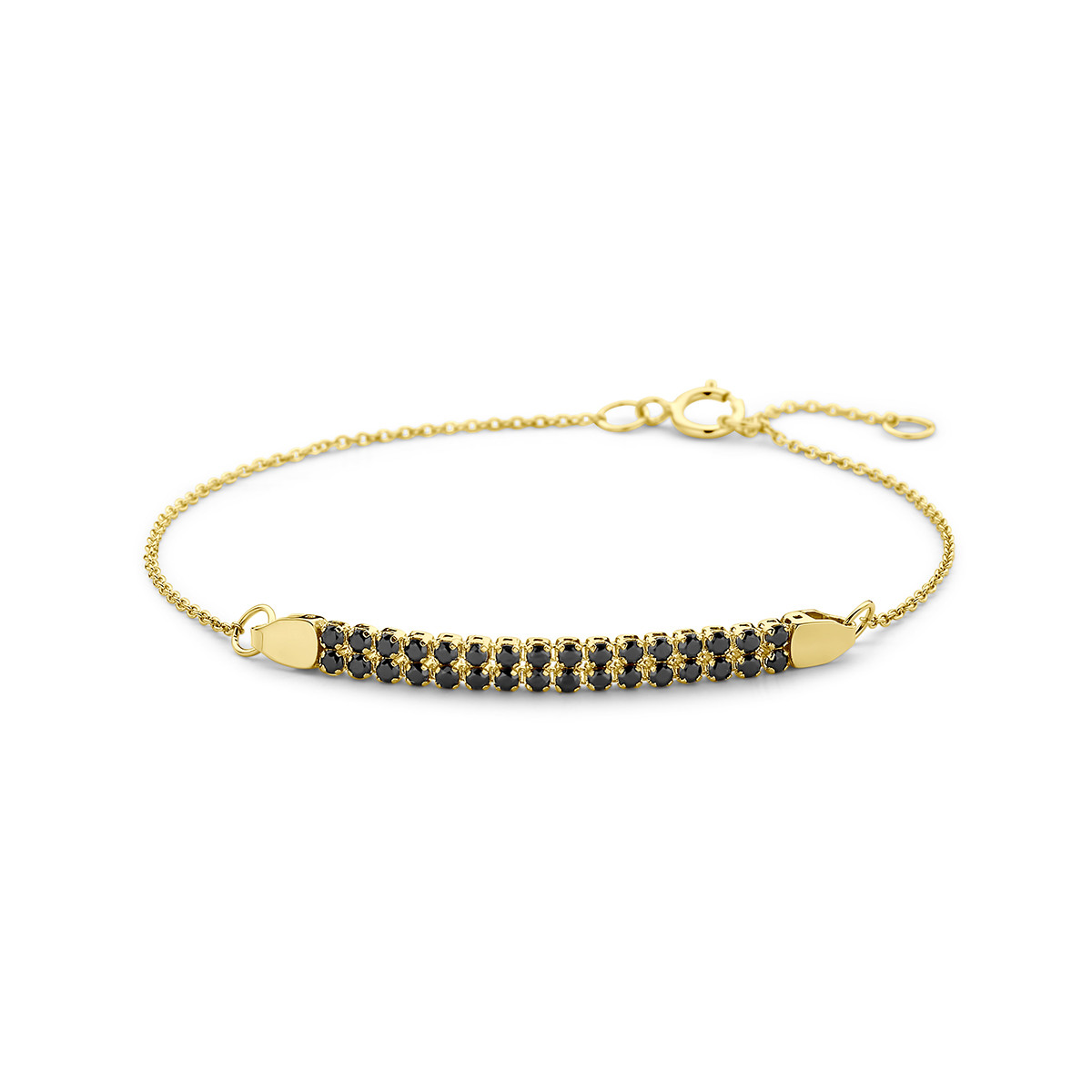 14-karaat gouden plaatarmband met zwarte spinel - Lengte 16-18 cm