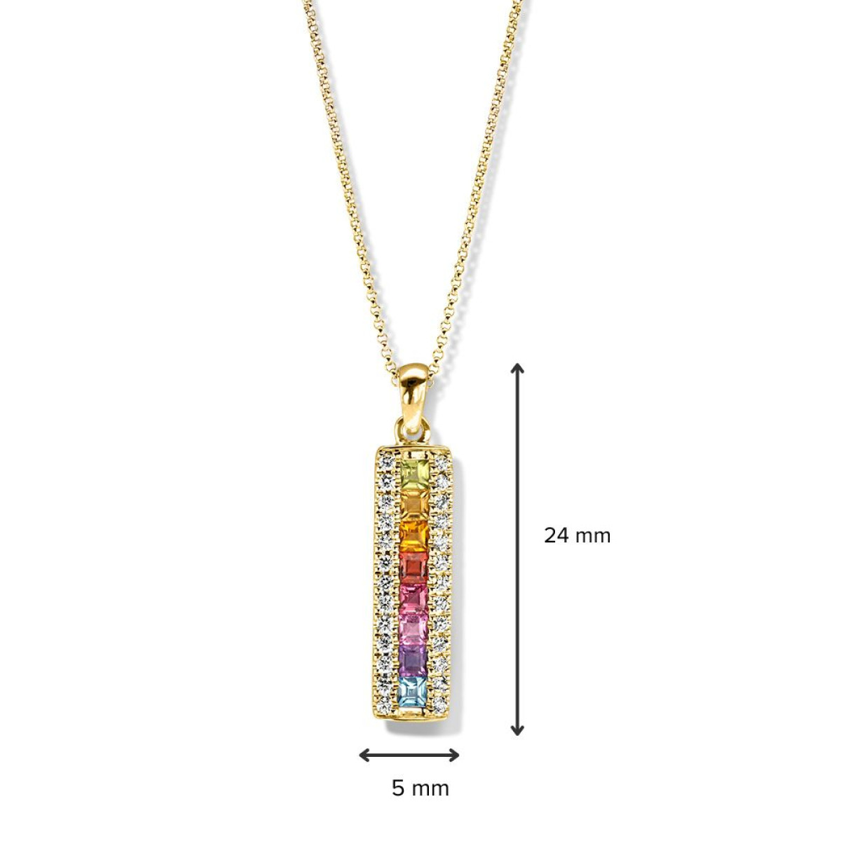 14-karaat gouden regenboog hanger met diverse edelstenen - 5 mm x 24 mm