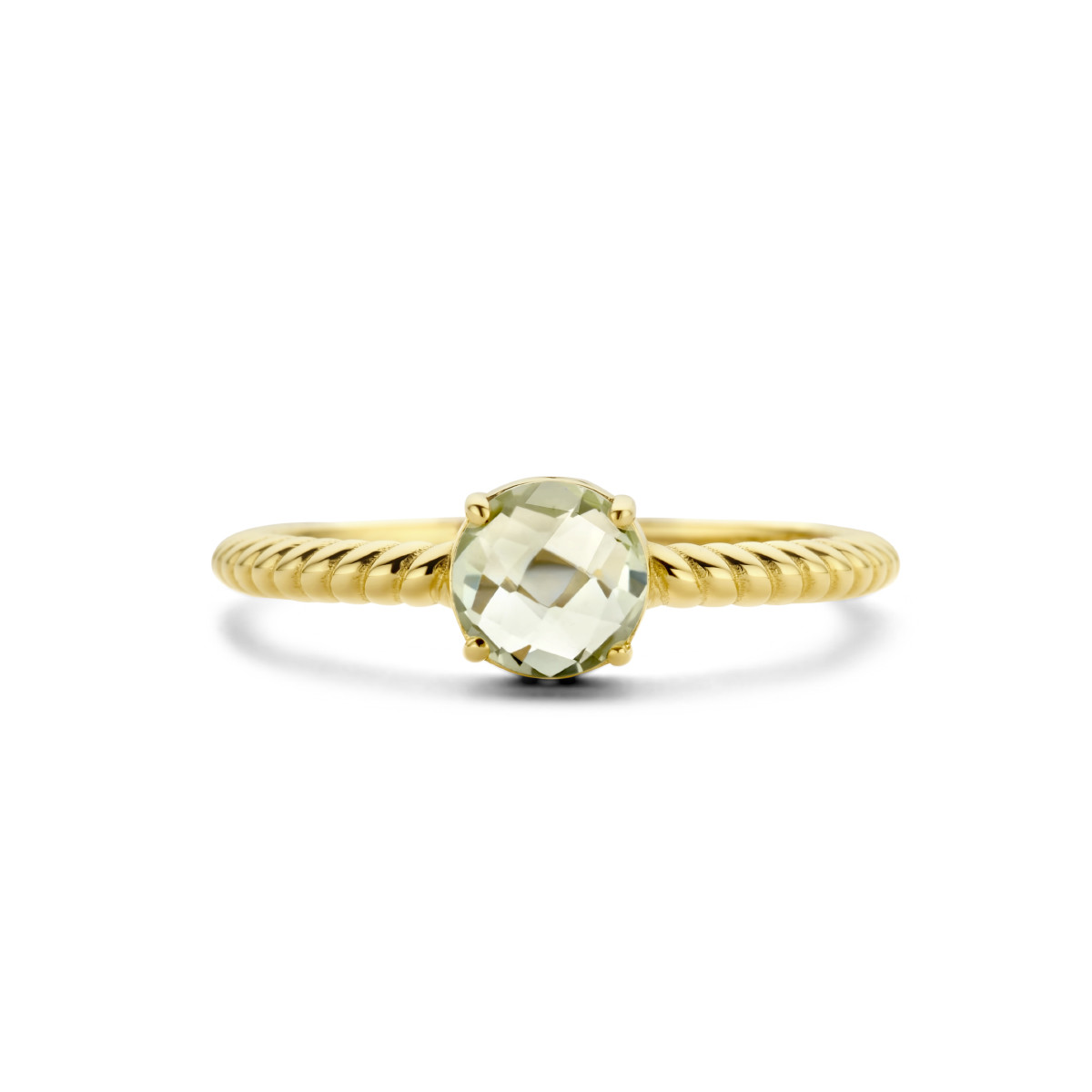 14-karaat gouden ring gedraaid met groen amethist 0.80 crt